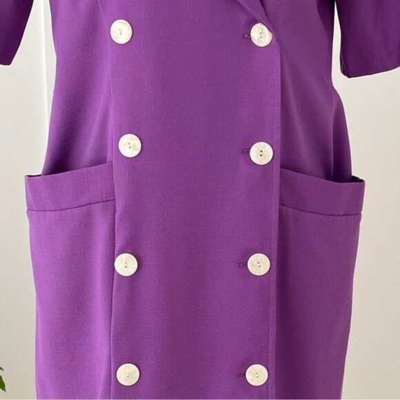 V.I.Petites Vintage Double Breasted Purple Midi Dress Retro 80 S 90 S Canada - Picture 5 of 13